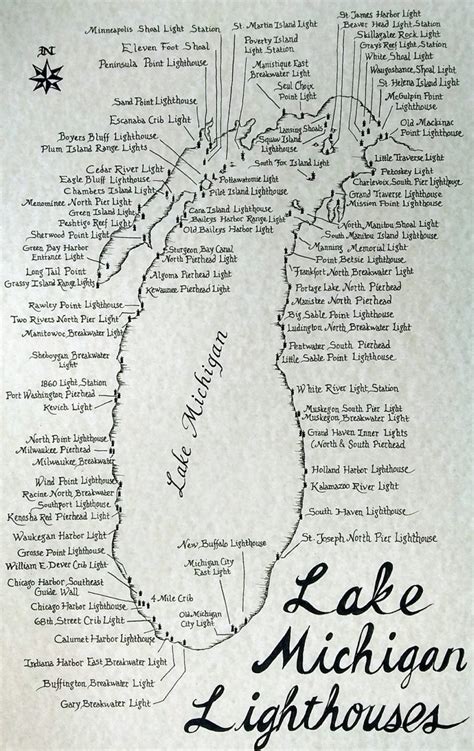 Lake Michigan Lighthouses Map - Etsy