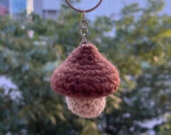 Brown Mushroom Keychain Crochet Toadstool Mushroom Keyring Toadstool