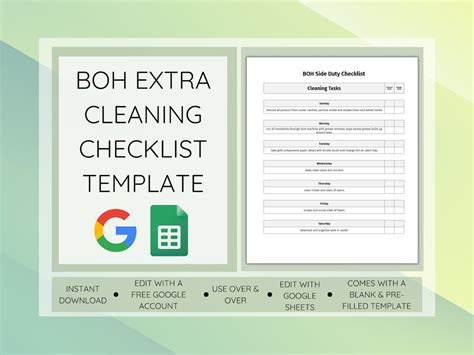 Boh Extra Cleaning Checklist Kitchen Side Duty Checklist Template Editable Kitchen Template