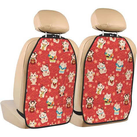 Easygdp Japanese Maneki Cats Car Kick Mat Seat Cover Pcs Anti Kick