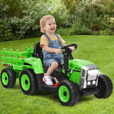 12V Remote Control Kids Ride on Tractor w/ Detachable Trailer Lights ...