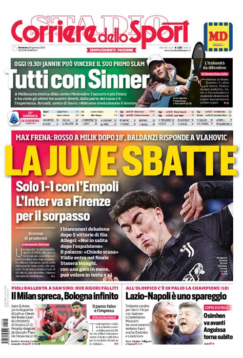 Prima Pagina Corriere Dello Sport Il Milan Spreca Bologna Infinito