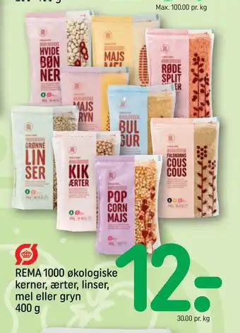 REMA 1000 økologiske kerner ærter linser mel eller gryn 400 g tilbud