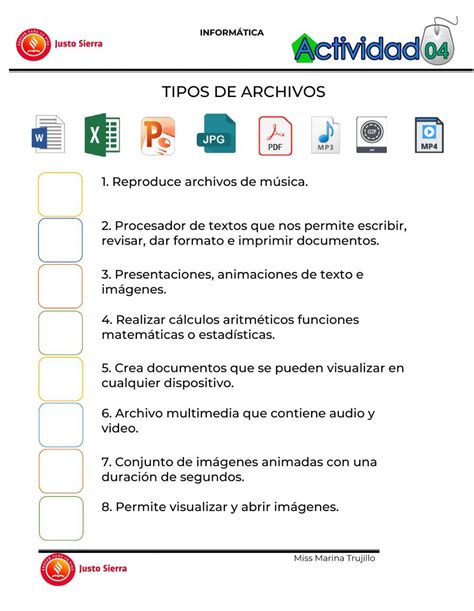 Ejercicio interactivo de Tipos de Archivos Profesor de informática