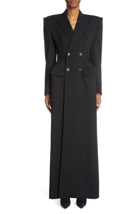 Balenciaga Hourglass Double Breasted Wool Gabardine Coat Black Editorialist