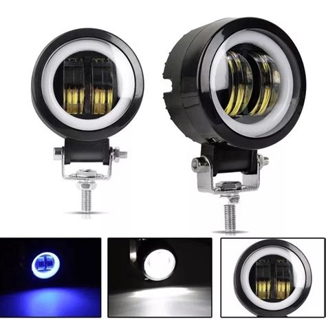 Par Faros Redondo Led 20w Lupa 7d Ojo De Angel Gel Azul Fijo Envío gratis