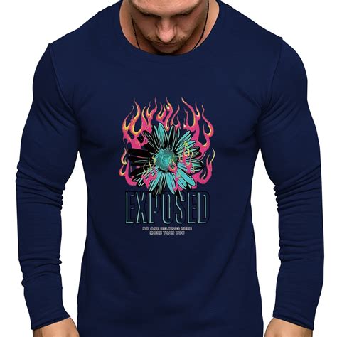 Flaming Flower Letter Pattern Print Mens Plus Size Long Sleeve T