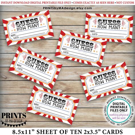 Guess How Many Carnival Theme Cards Circus Guessing Game Etsy Canada Carnival Themed Party