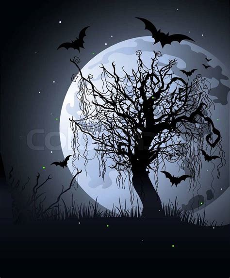 Creepy Baum NightHalloween Hintergrund Vektorgrafik Colourbox