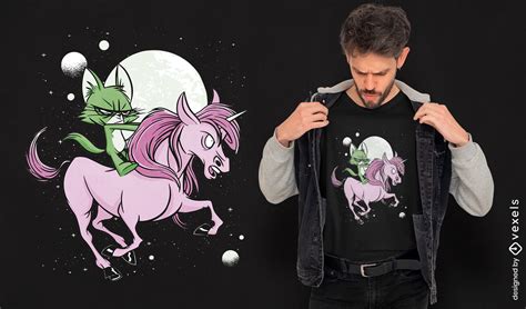 Cat Unicorn Ride Cartoon T Shirt Design Vector Download