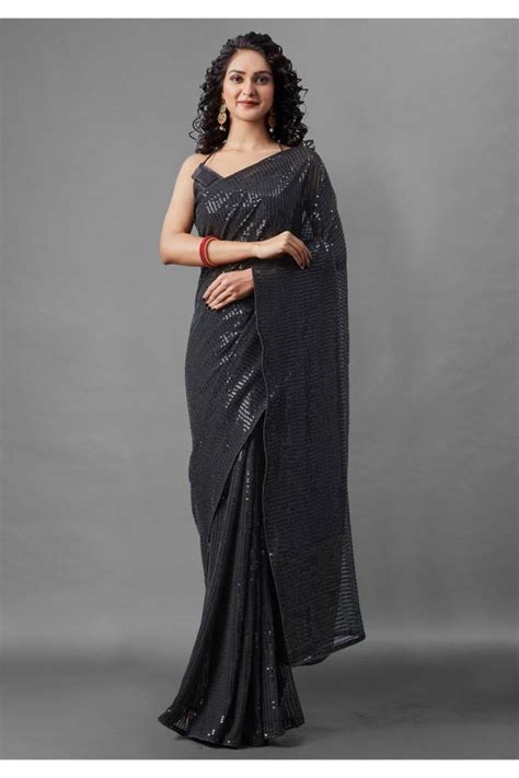 Black Embroidered Georgette Saree With Blouse Classiques 3577325