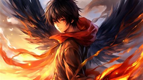 Fire Wings An Anime Character With Standing On Backgrounds | JPG Free ...