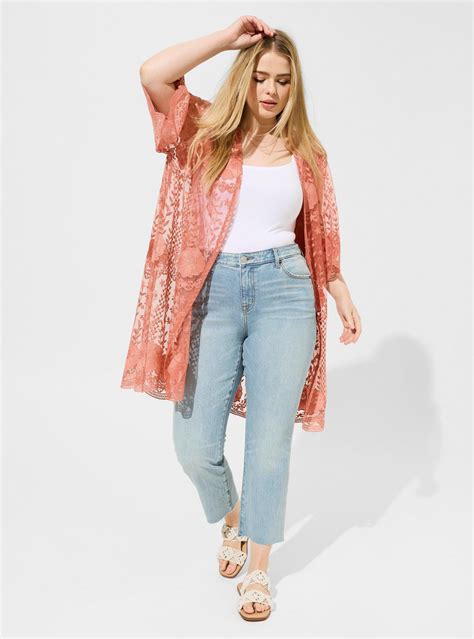 Plus Size Mesh Crochet Lace Kimono Torrid