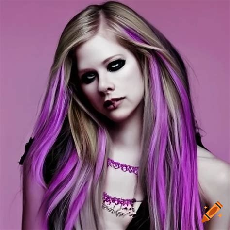 Avril Lavigne With Black Lipstick And Purple Hair Extensions On Craiyon