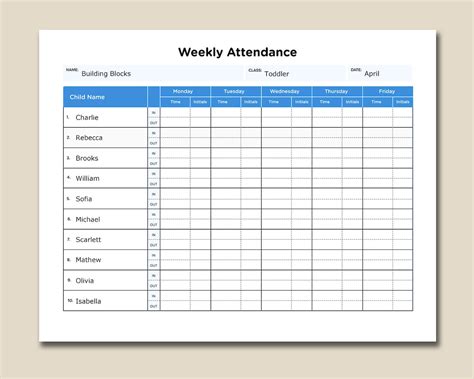 Daycare Weekly Attendance Sheet With Fillable Form Fields Hd Png And