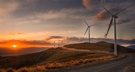 Download Sky Sunrise Landscape Man Made Wind Turbine Hd Wallpaper