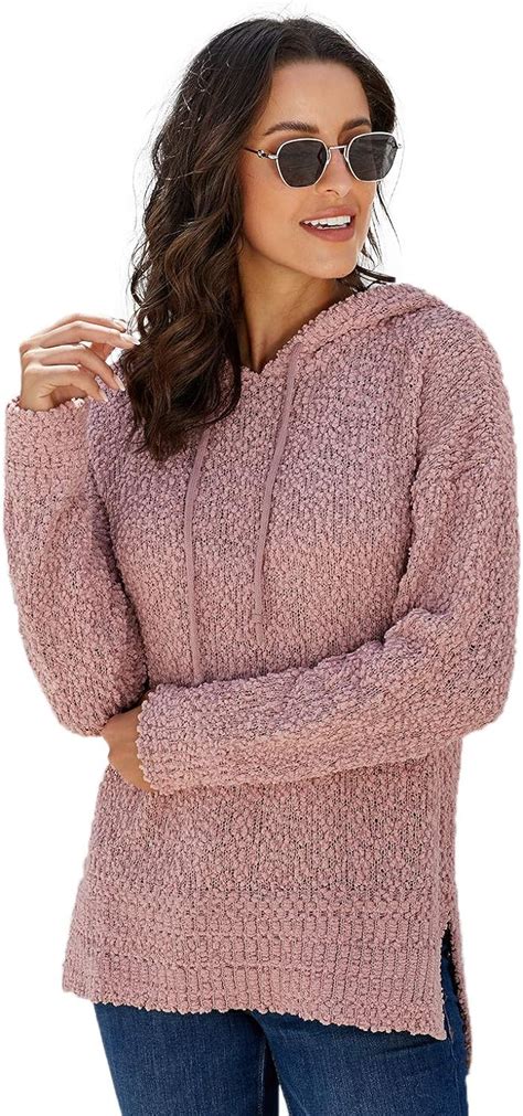 Youngsun Womens Fashion Fuzzy Hoodies Sweaters Slit Knit Pullover Loose