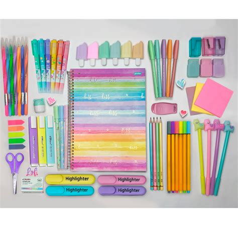 Kit Material Escolar 63 Itens Caneta Caderno Marca Texto Tesoura