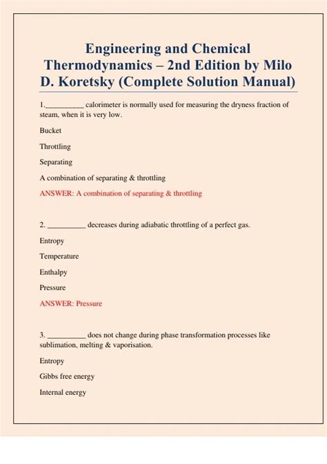 Engineering And Chemical Thermodynamics Koretsky Solutions 11