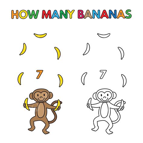 Macaco Dos Desenhos Animados Contando Bananas Livro De Colorir Imagem