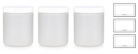 Buy Large Clear Frosted Glass Straight Sided Jar With White Lids 8 Oz 240 Ml 3 Pack Labels