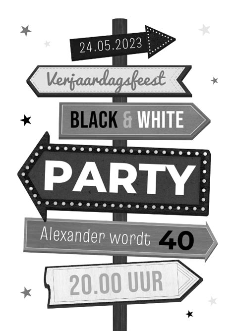 Uitnodiging Party Thema Black And White Kaartje Go