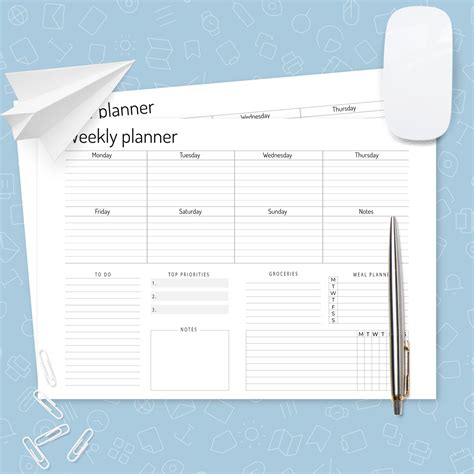 Horizontal Blank Weekly Planner Template Template Printable Pdf