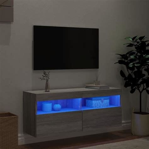 KEENSO Meuble TV mural avec lumières LED sonoma gris 100x30x40 cm 84506