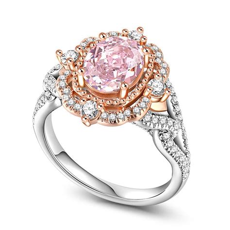 Jeulia Princess Aura Two Tone Halo Oval Cut Synthetic Morganite