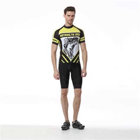 2017 New Cycling Jersey Men Short Sleeve Yellow Dinosaur Anti Sweat