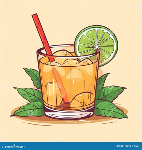 Mai Tai Cocktail Hand-drawn Comic Illustration. Mai Tai. Vector Doodle ...