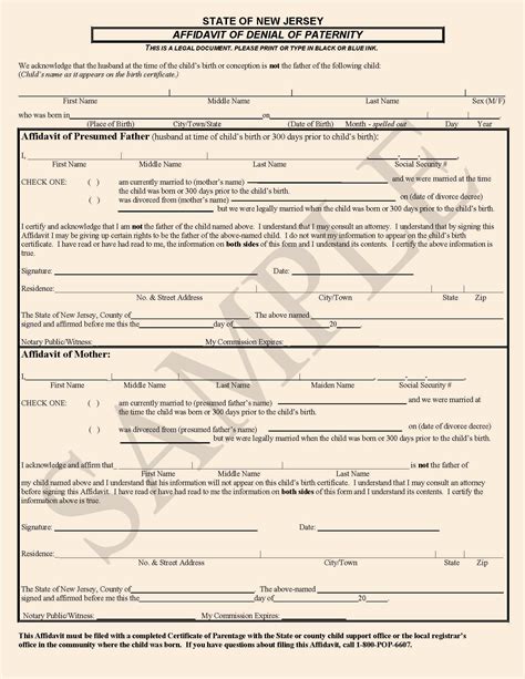 New Jersey Paternity-COP Information