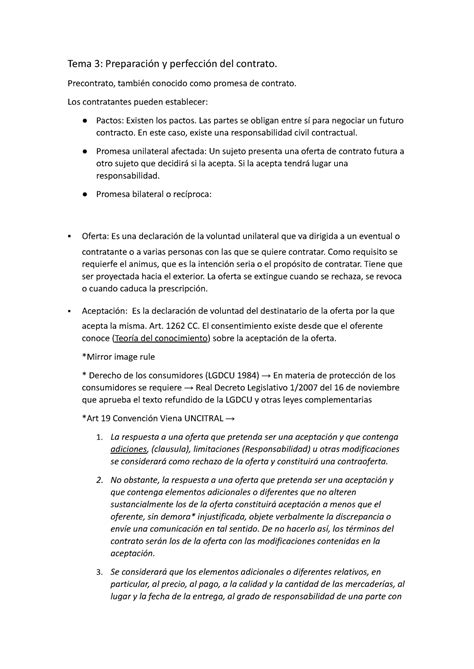 Tema Resumen Tema Preparaci N Y Perfecci N Del Contrato