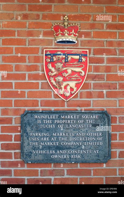 Coat of arms of the Duchy of Lancaster within Wainfleet market square, Lincolnshire, England, UK ...