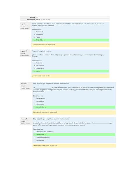 Examen Creatividad Y Proceso Creativo Taller De Creatividad E