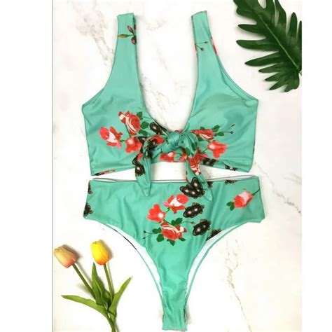 2018 Sexy Flower Floral Printed Bikinis Set Women Tankinis High Waist