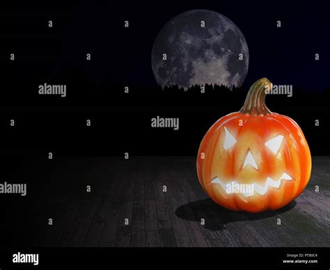 Halloween pumpkin with full moon, illustration Stock Photo - Alamy