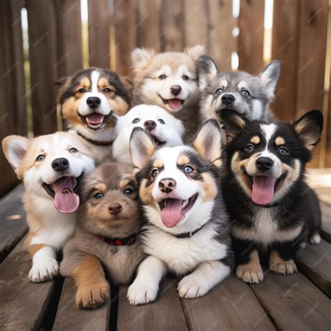 Premium AI Image | Super cute group different breeds puppies animal