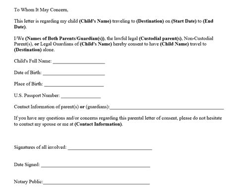 Consent For International Travel With One Parent Template