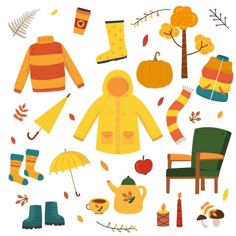 Premium Vector Autumn Cozy Icons Set Fall Season Elements Collection