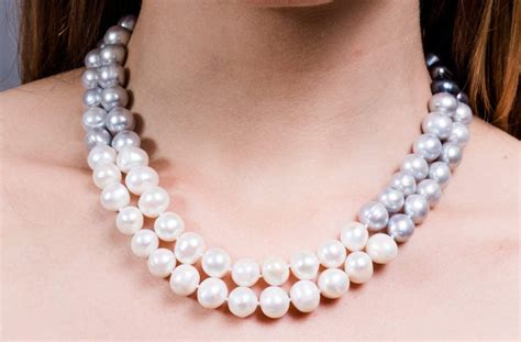 Multi Color Double Strand Layer Freshwater Pearl Necklace 10mm Pearl Rack