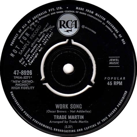 Trade Martin – Work Song / So This Is Love (1966, 3-Prong Push-Out ...