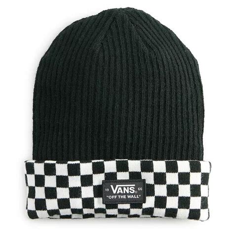 Vans Checkered Pattern Womens Cuff Beanie Hat Black White Vn0a5hdwloa