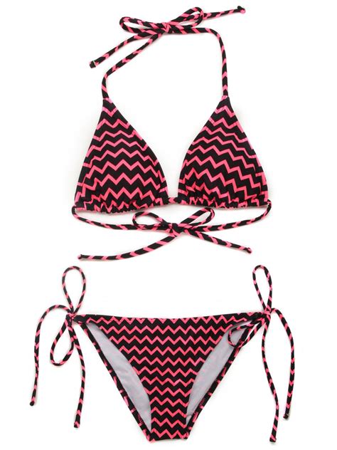 Attractive Split Color Wavy Striped Push Up Spandex Women S Bikini Set