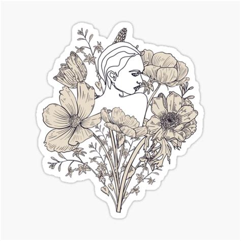 Women With Flowers Nude Body Nymph Line Art Sticker For Sale By