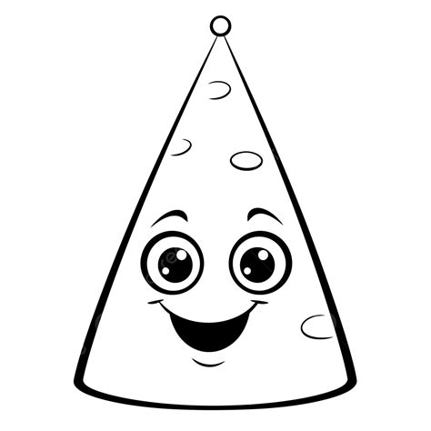 Cartoon Cheese Hat With Big Eyes Outline Sketch Drawing Vector Cone