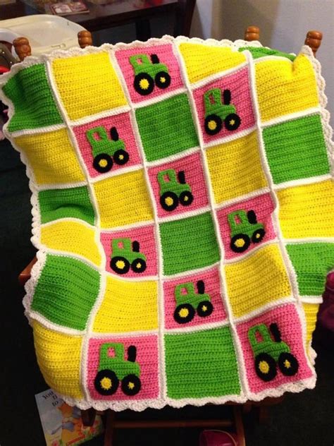 John Deere Tractor Baby Blanket By Juliescozycrochet On Etsy