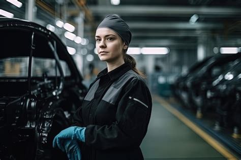 Premium Ai Image Empowered Woman In Car Factory Breaking Barriers She