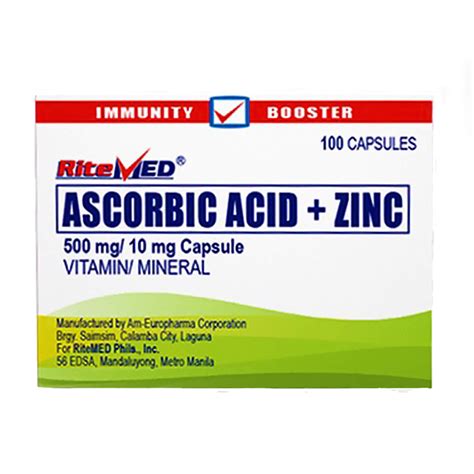 Ritemed Ascorbic Acid Zinc 500mg X 10 Capsules For Immunity Biggrocer