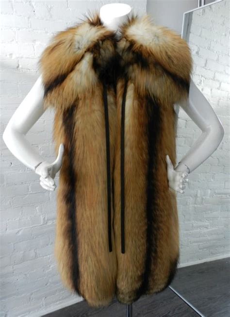 J Mendel Red Fox Fur Vest Coat With Leather Sleeves Fox Fur Vest